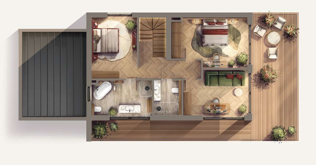 Forest Villa illustrated floor plan, upper level