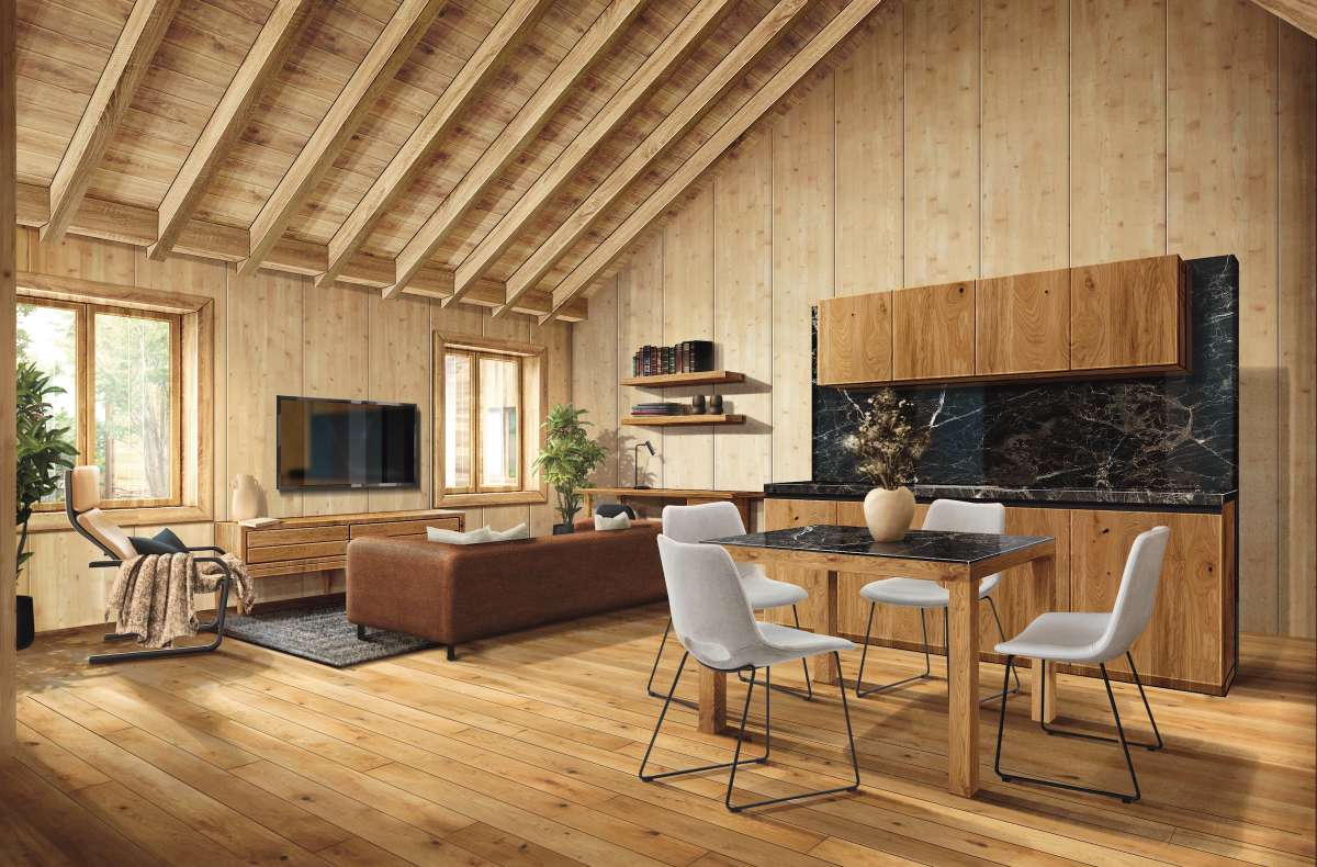 Le Wolfi attic living and dining room