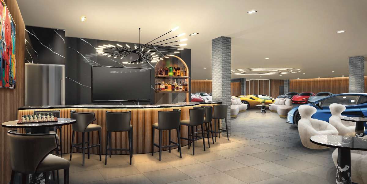 Luxury car vault members' bar and lounge