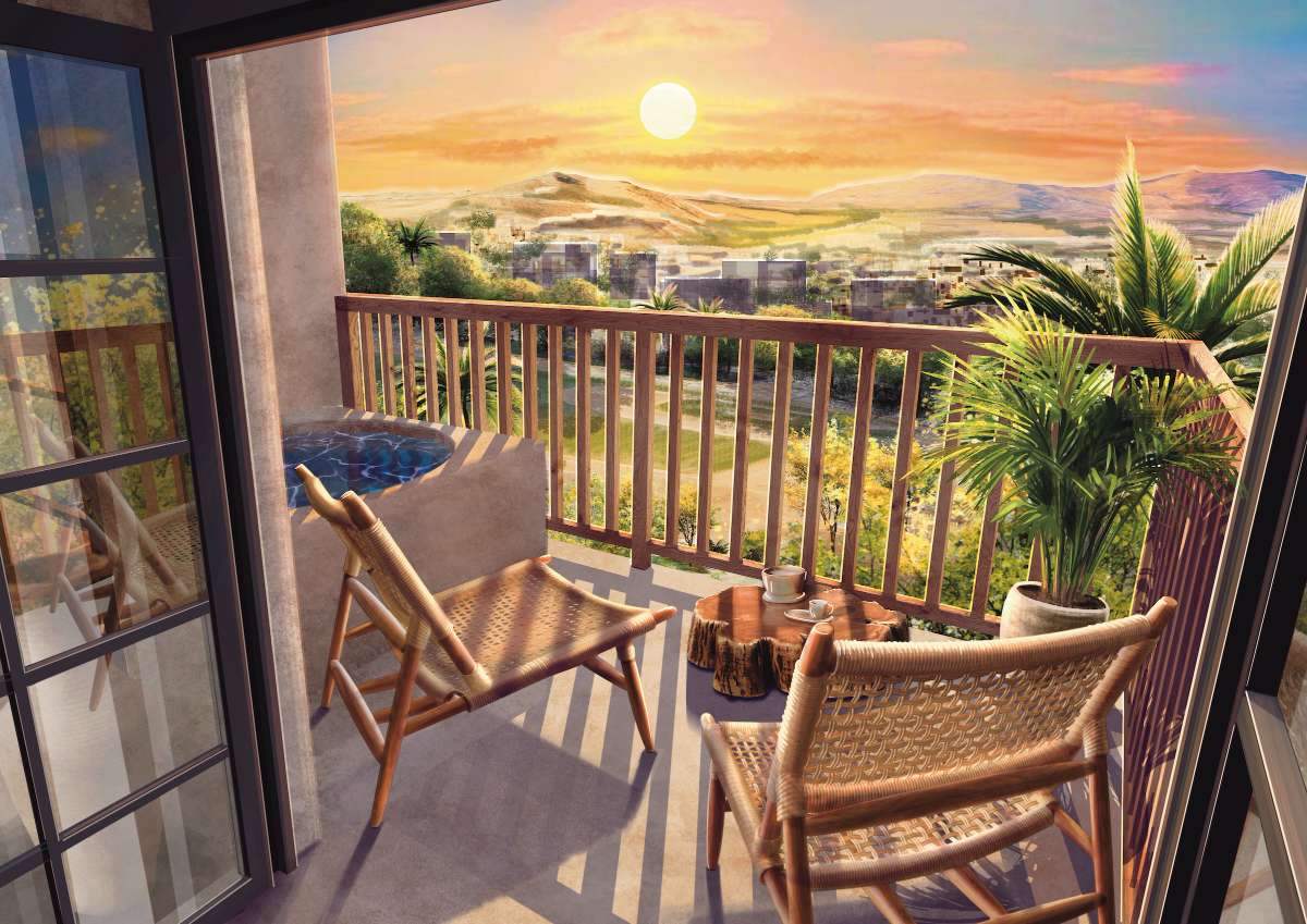 San José del Cabo residences, balcony at sunset