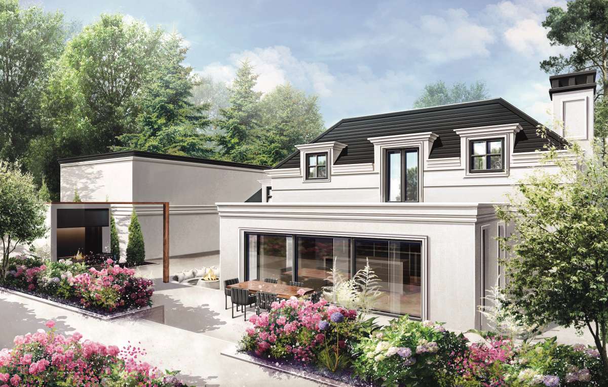 Woodland Residence rear terrace and gardens