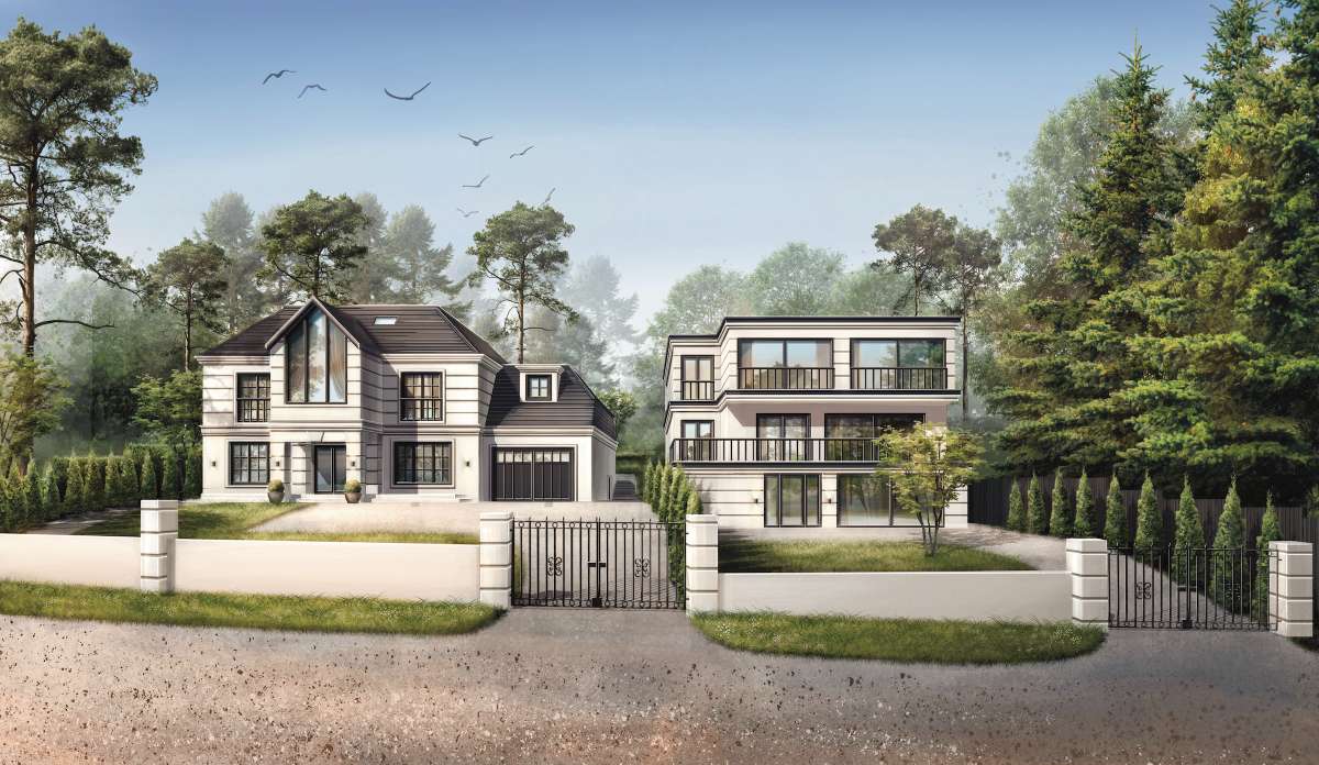 Woodland Residence street elevation, angled view