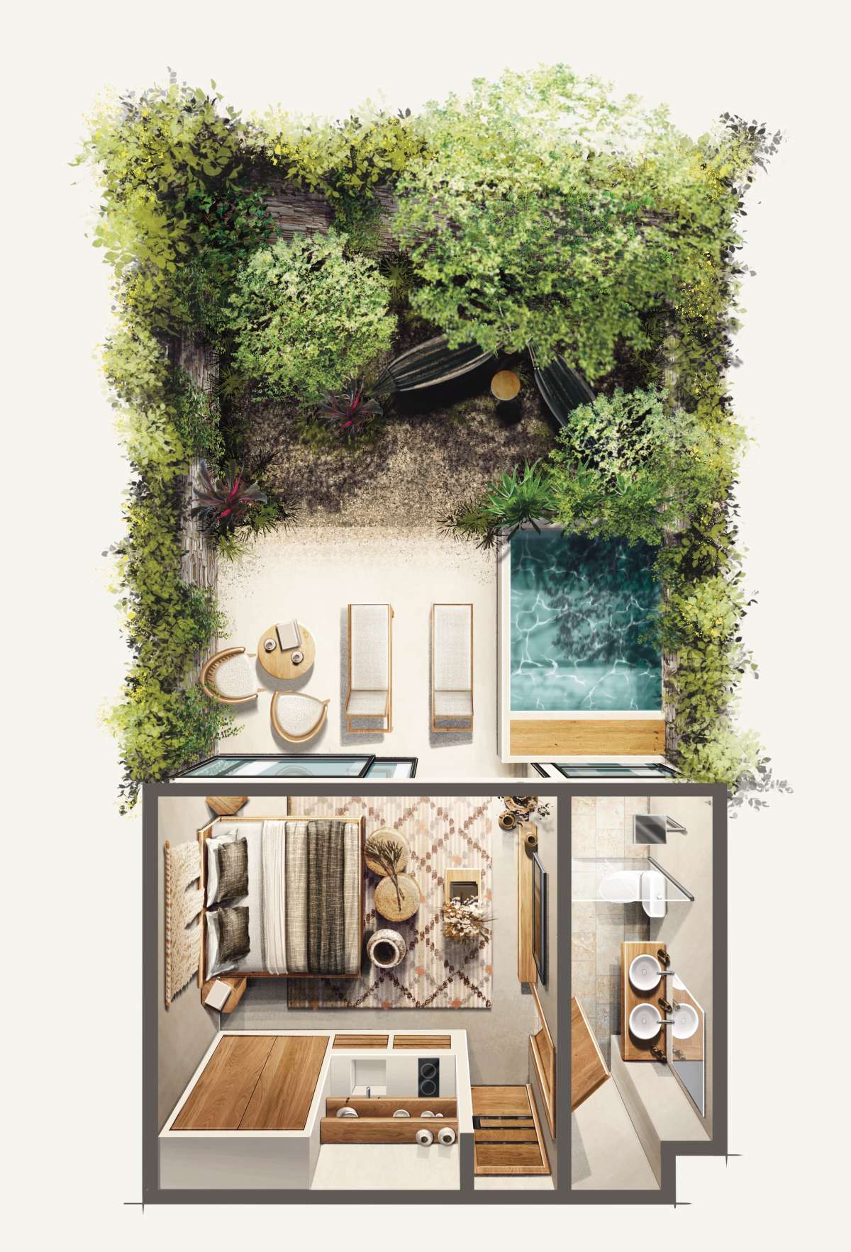Xexén & Xakáh illustrated studio plan